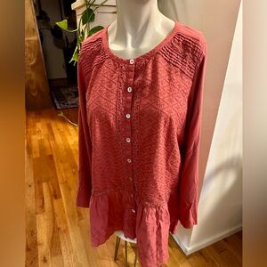 LOGO Lavish Coral Button-Down Women’s Cotton Blouse